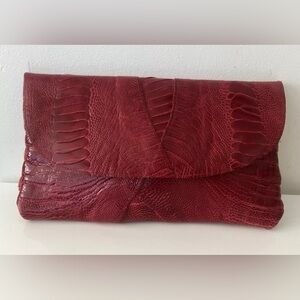 DEBORAH BARNET Ostrich Leg Leather Clutch Bag Handbag, Red